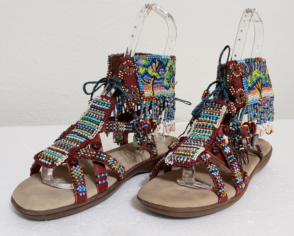 Beaded sandals with rainstorm theme