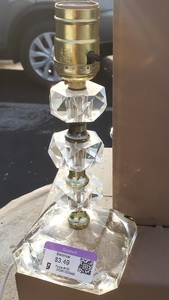 Old crystal boudoir lamp with cut glass base and three faceted beads