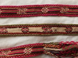 Intricately woven multicolored Bolivian wool ribbon 